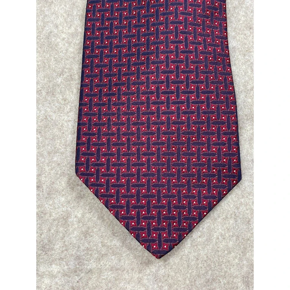 Tom James Red Blue Geometric Squares Woven Silk Necktie Neck Tie Texture USA